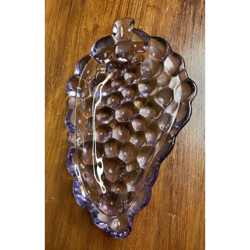 6Inch Long Vintage, glass purple grape Shaped cluster of grapes trinket dish